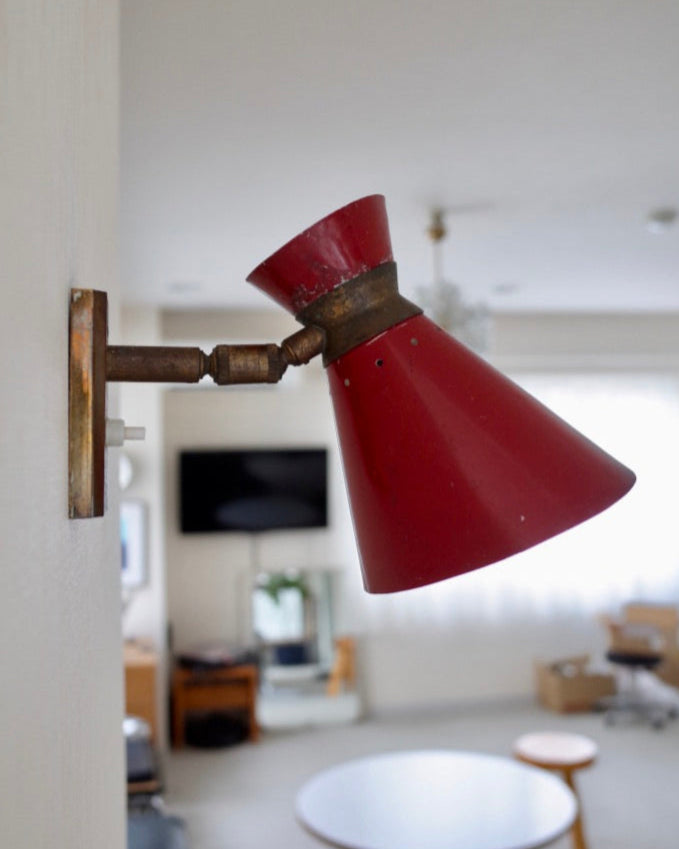 Red Diabolo Articulated Wall Lights attributed to Rene Mathieu for Lunel, 1950s