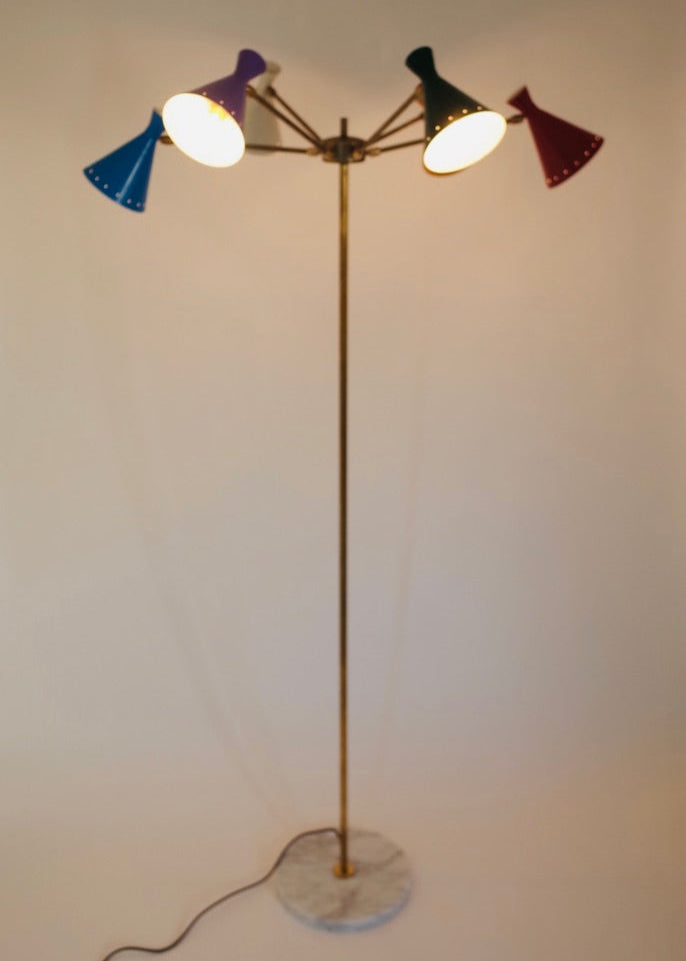 Italy 6 lights Brass Floor Lamp Midcentury stilnovo styler