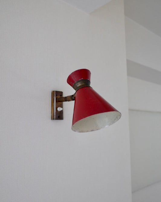 Red Diabolo Articulated Wall Lights attributed to Rene Mathieu for Lunel, 1950s