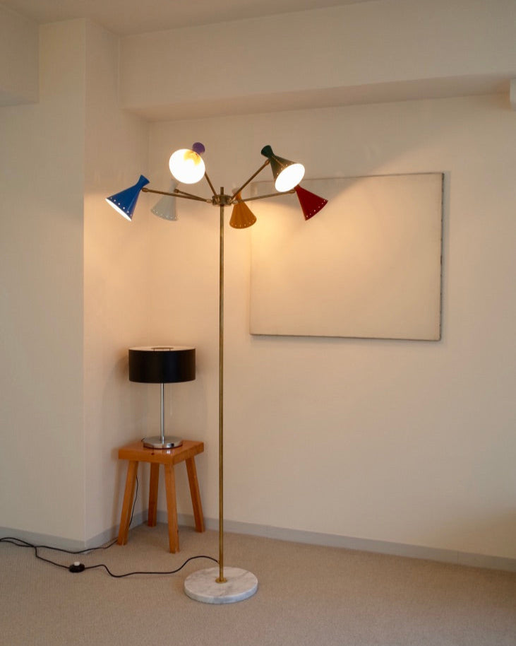 Italy 6 lights Brass Floor Lamp Midcentury stilnovo styler