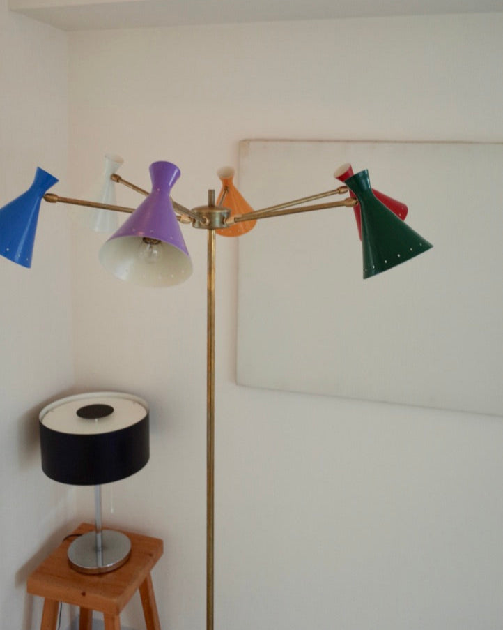 Italy 6 lights Brass Floor Lamp Midcentury stilnovo styler