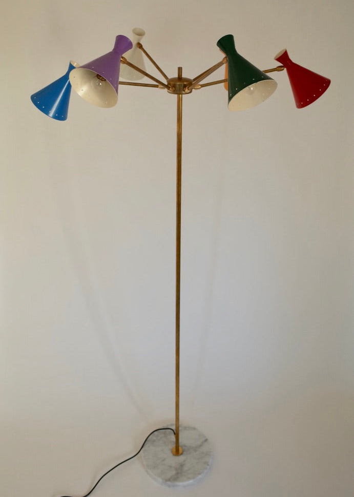 Italy 6 lights Brass Floor Lamp Midcentury stilnovo styler