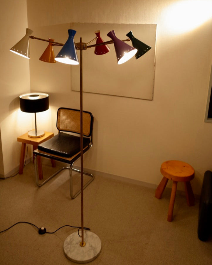 Italy 6 lights Brass Floor Lamp Midcentury stilnovo styler