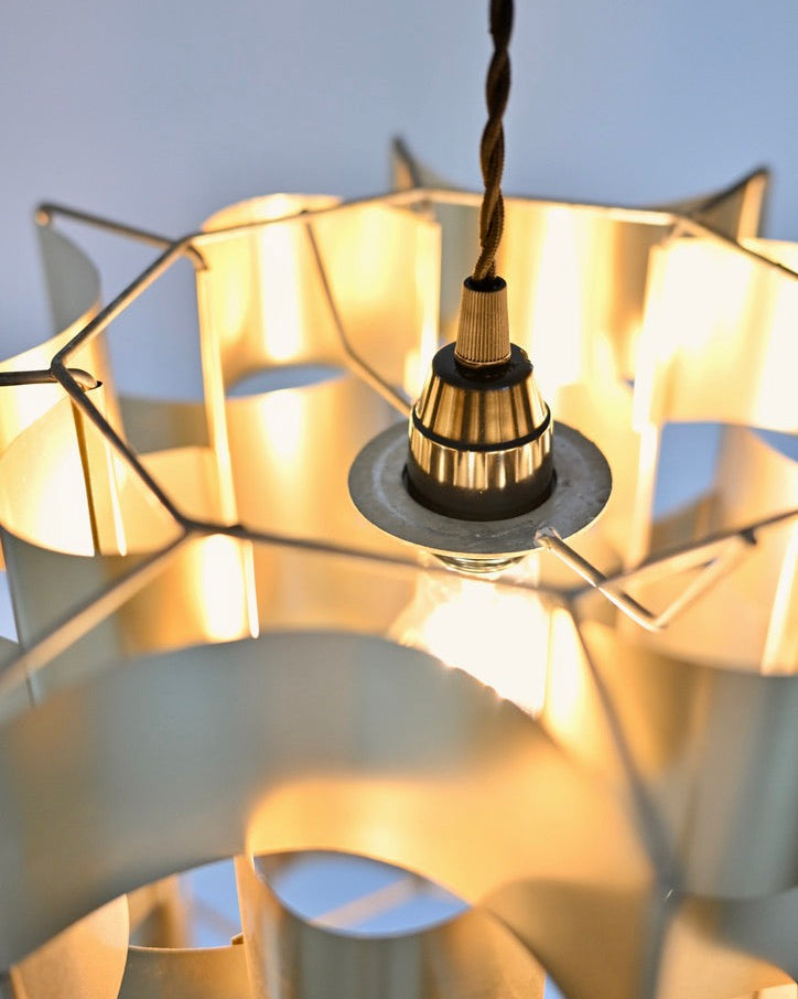 Max Sauze Rare Gold Aluminum Pendant Lamp, France, 1970s