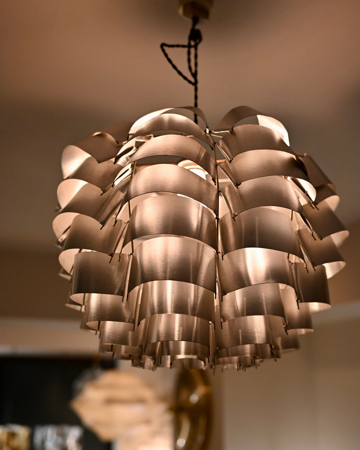 Max Sauze “Orion” Silver Aluminum Pendant Lamp, France, 1970s