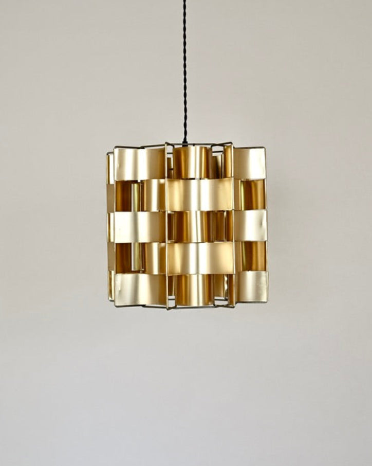 Max Sauze Rare Gold Aluminum Pendant Lamp, France, 1970s