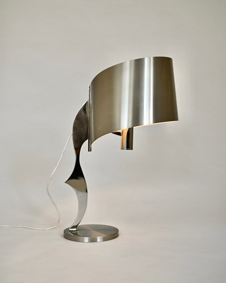 Henri Mathieu Chrome and Stainless Steel Table Lamp, France, 1970s
