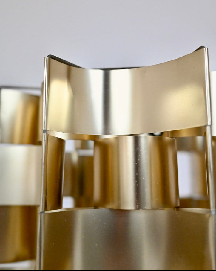 Max Sauze Rare Gold Aluminum Pendant Lamp, France, 1970s