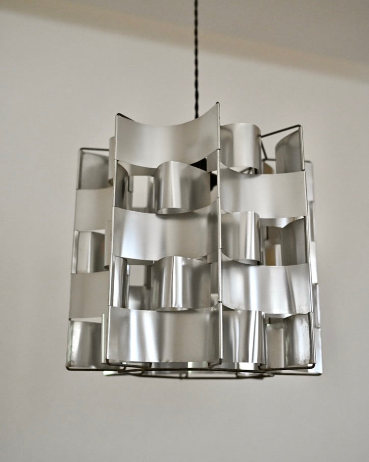 Max Sauze Aluminum Pendant Lamp, France, 1970s