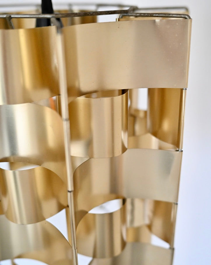Max Sauze Rare Gold Aluminum Pendant Lamp, France, 1970s