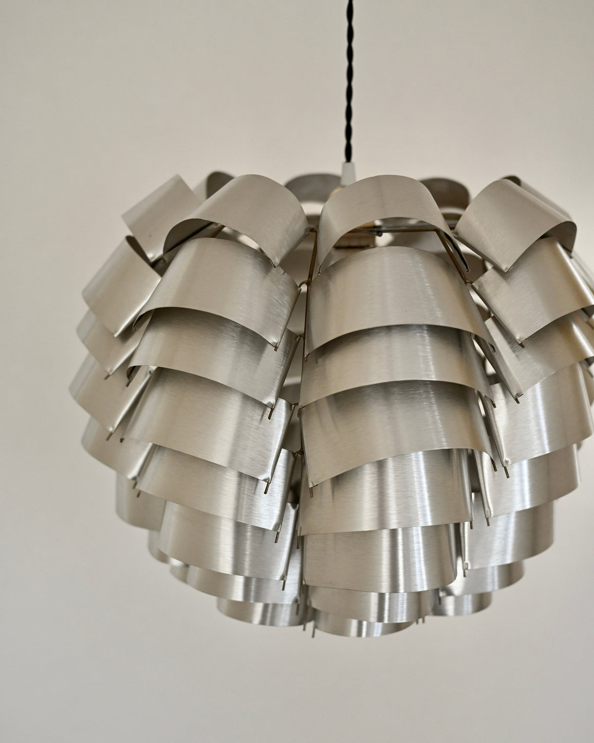 Max Sauze “Orion” Silver Aluminum Pendant Lamp, France, 1970s