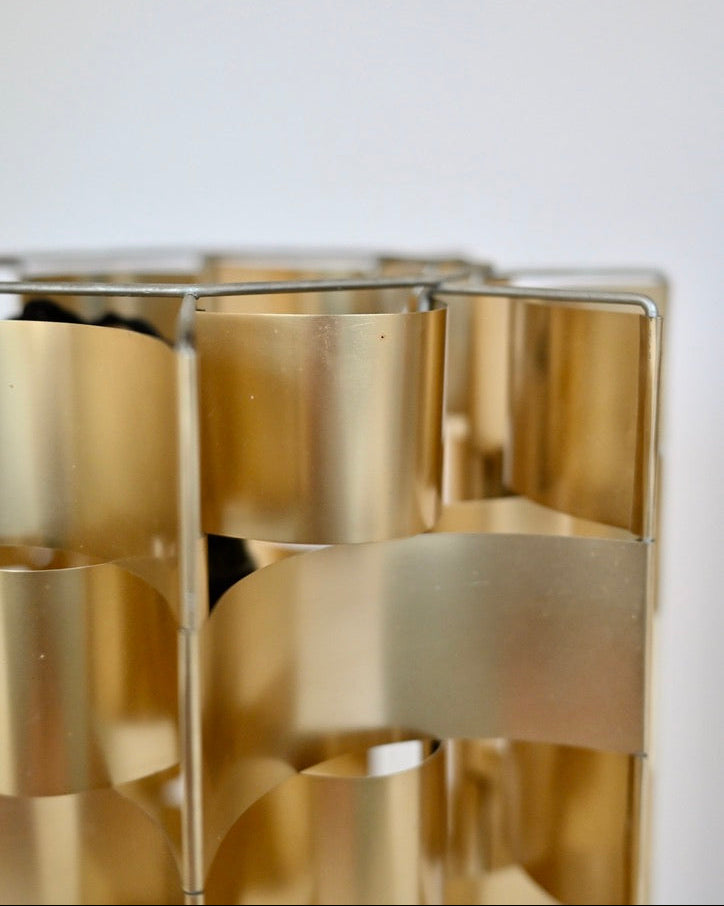 Max Sauze Rare Gold Aluminum Pendant Lamp, France, 1970s