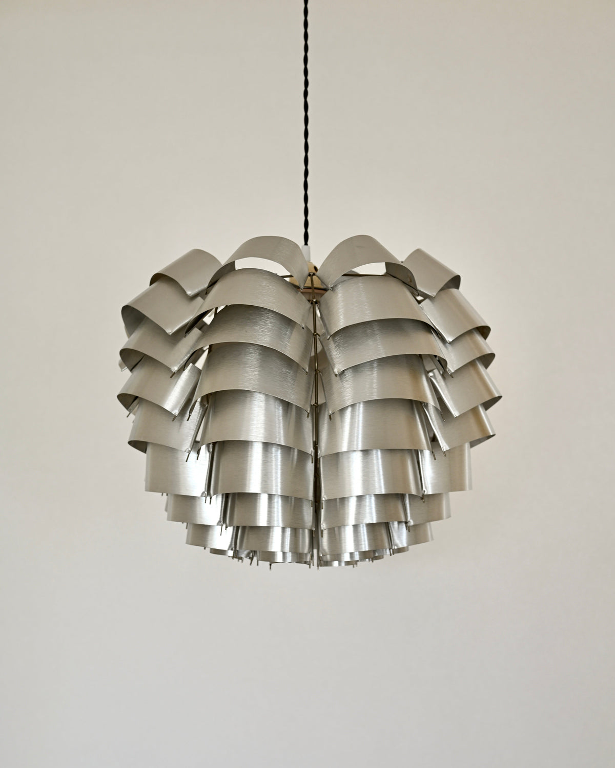 Max Sauze “Orion” Silver Aluminum Pendant Lamp, France, 1970s