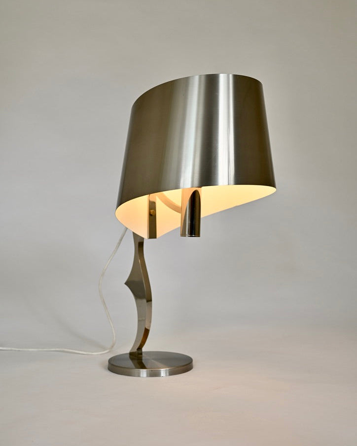Henri Mathieu Chrome and Stainless Steel Table Lamp, France, 1970s