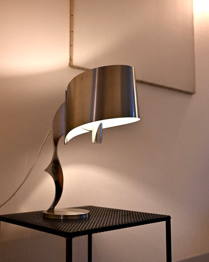 Henri Mathieu Chrome and Stainless Steel Table Lamp, France, 1970s