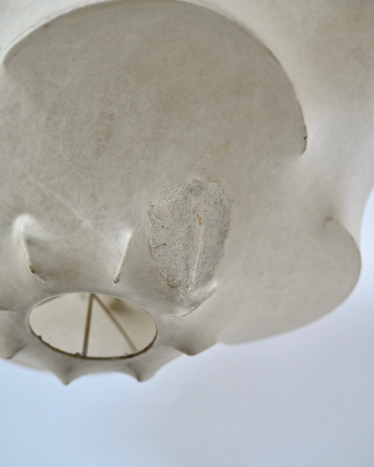 Italian Cocoon shade underside with vintage repair