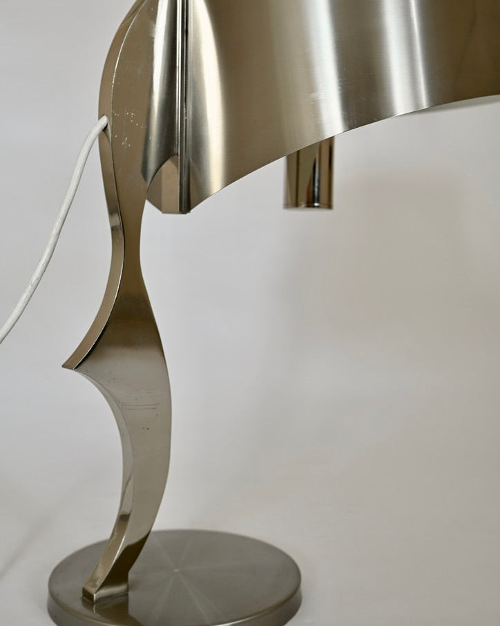 Henri Mathieu Chrome and Stainless Steel Table Lamp, France, 1970s