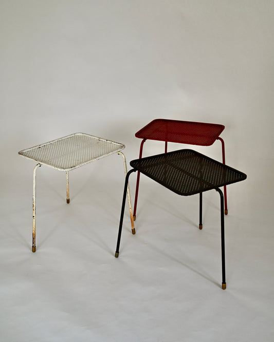 Mathieu Matégot Soumba tables, three-color set, France 1953