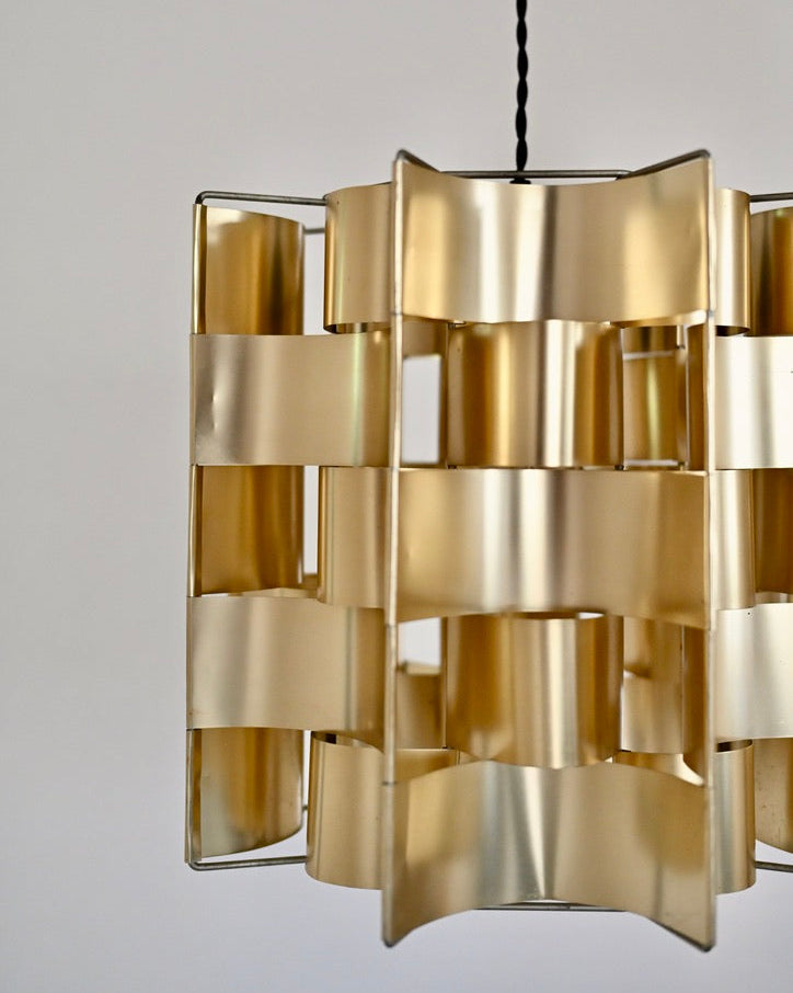 Max Sauze Rare Gold Aluminum Pendant Lamp, France, 1970s