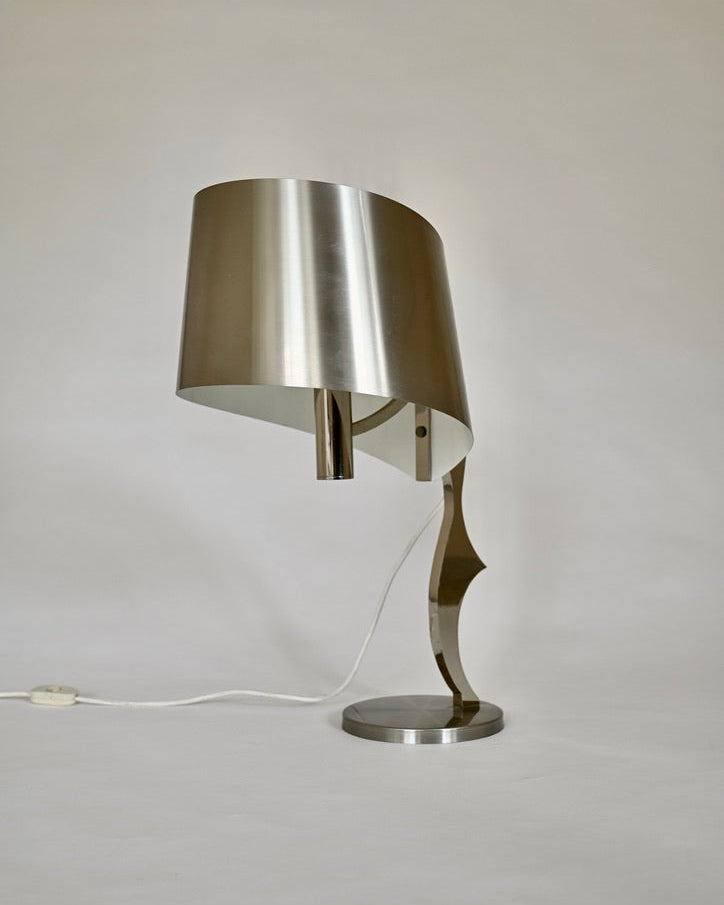 Henri Mathieu Chrome and Stainless Steel Table Lamp, France, 1970s