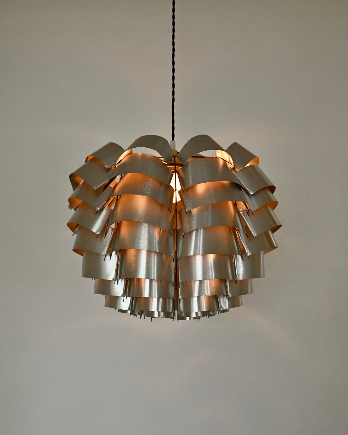 Max Sauze “Orion” Silver Aluminum Pendant Lamp, France, 1970s