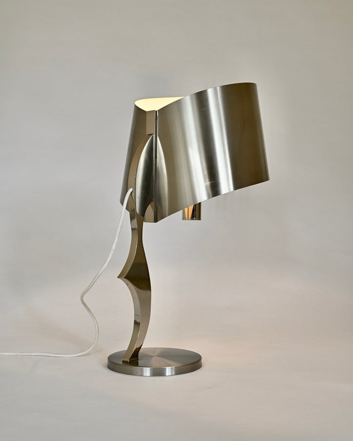 Henri Mathieu Chrome and Stainless Steel Table Lamp, France, 1970s