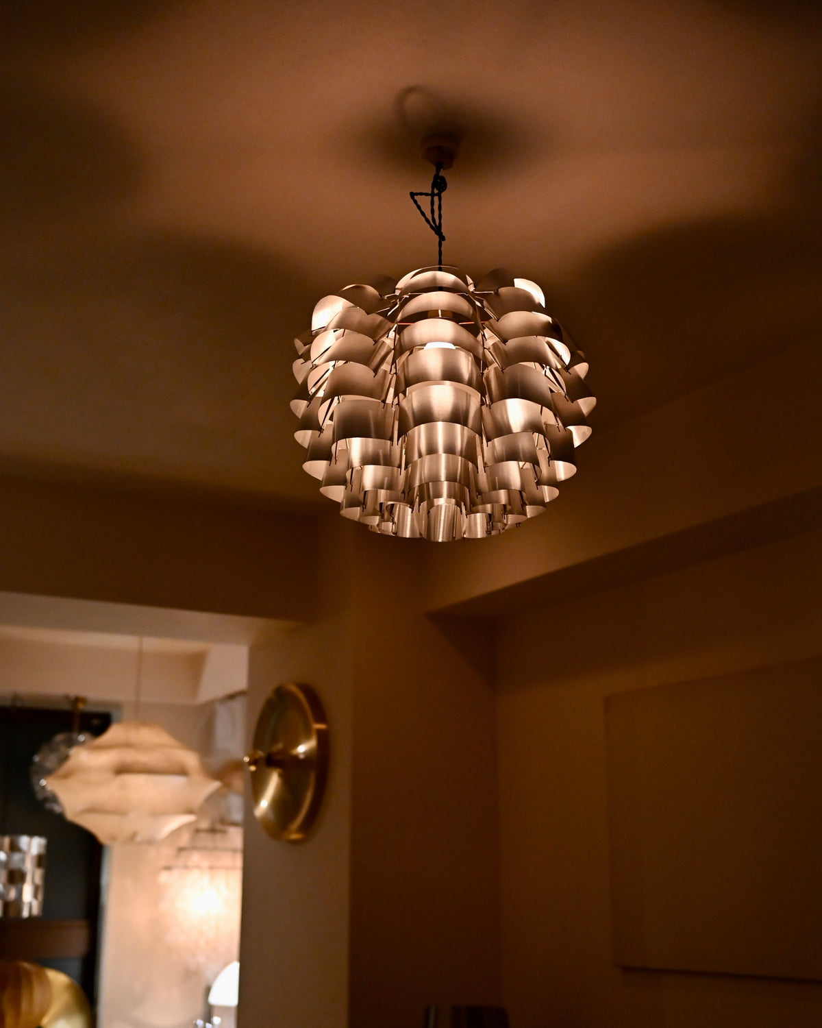 Max Sauze “Orion” Silver Aluminum Pendant Lamp, France, 1970s