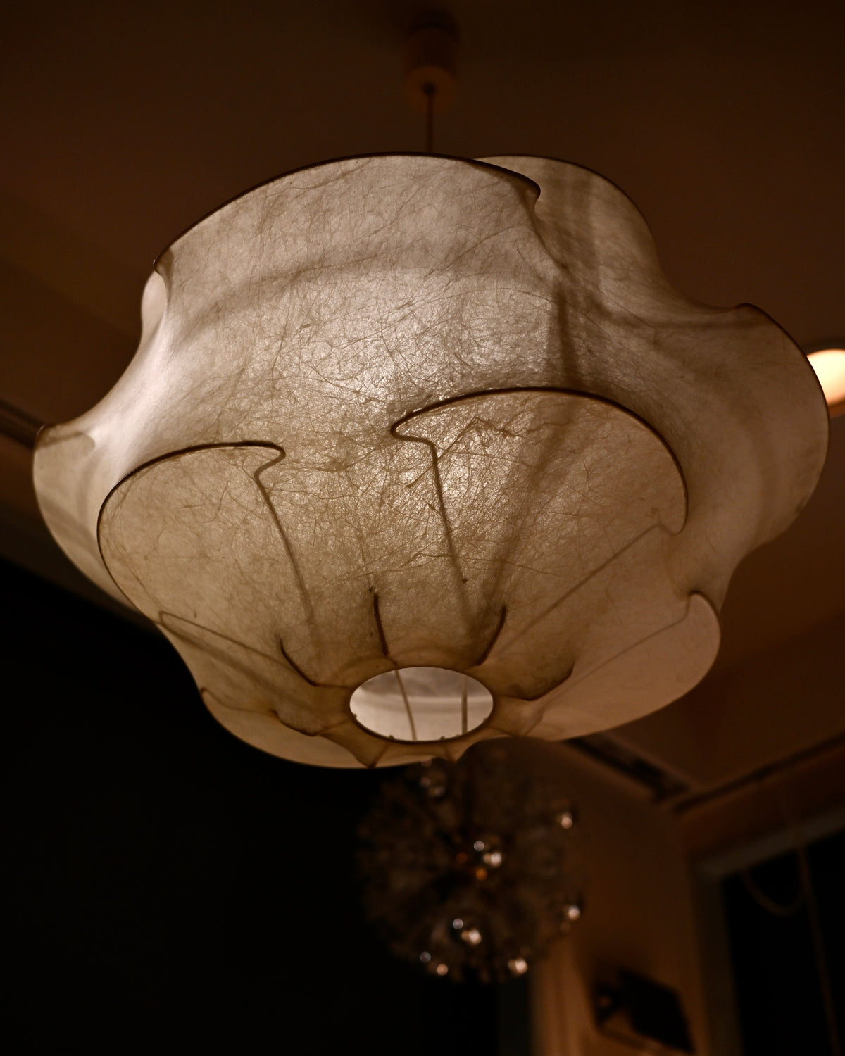 Illuminated underside of XL Cocoon pendant shade