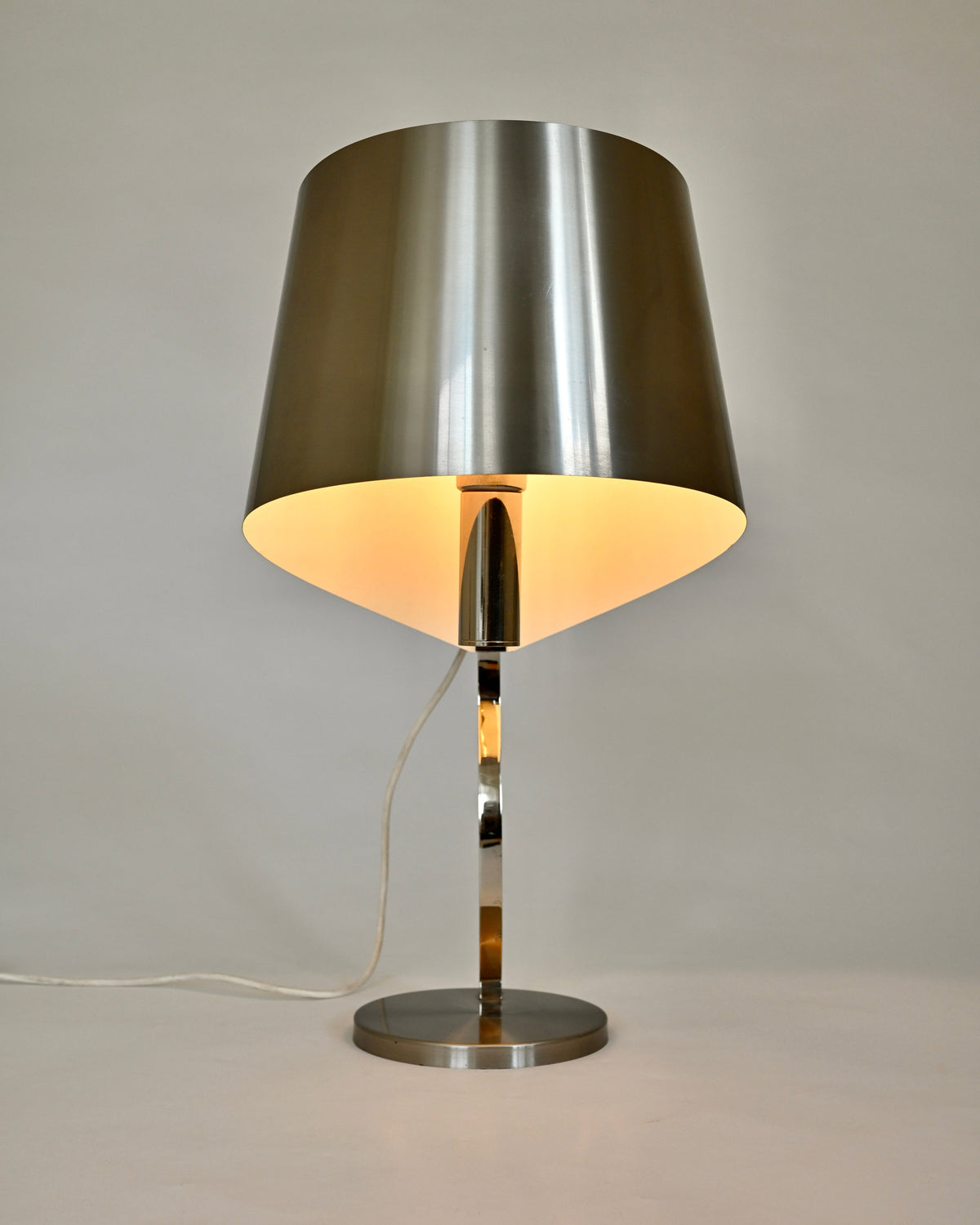 Henri Mathieu Chrome and Stainless Steel Table Lamp, France, 1970s