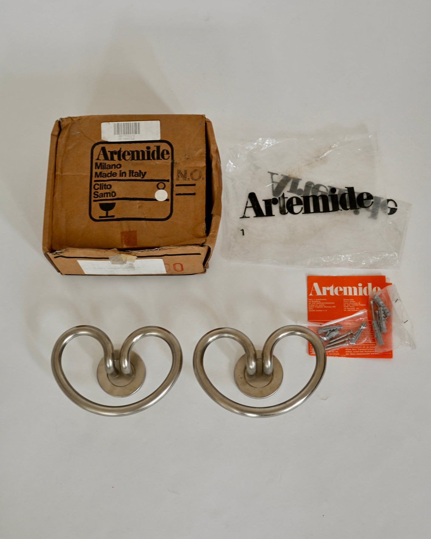 Artemide Sergio Mazza “Samo” Wall Coat Hooks Pair, Italy 1970s