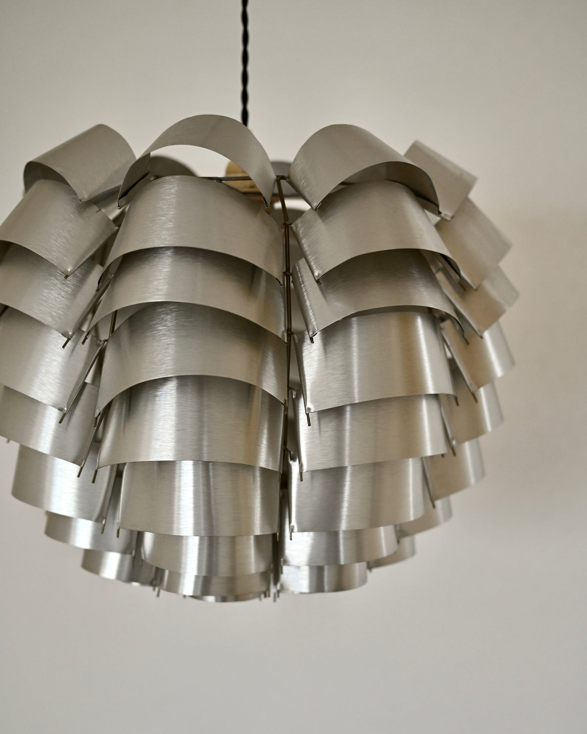 Max Sauze “Orion” Silver Aluminum Pendant Lamp, France, 1970s