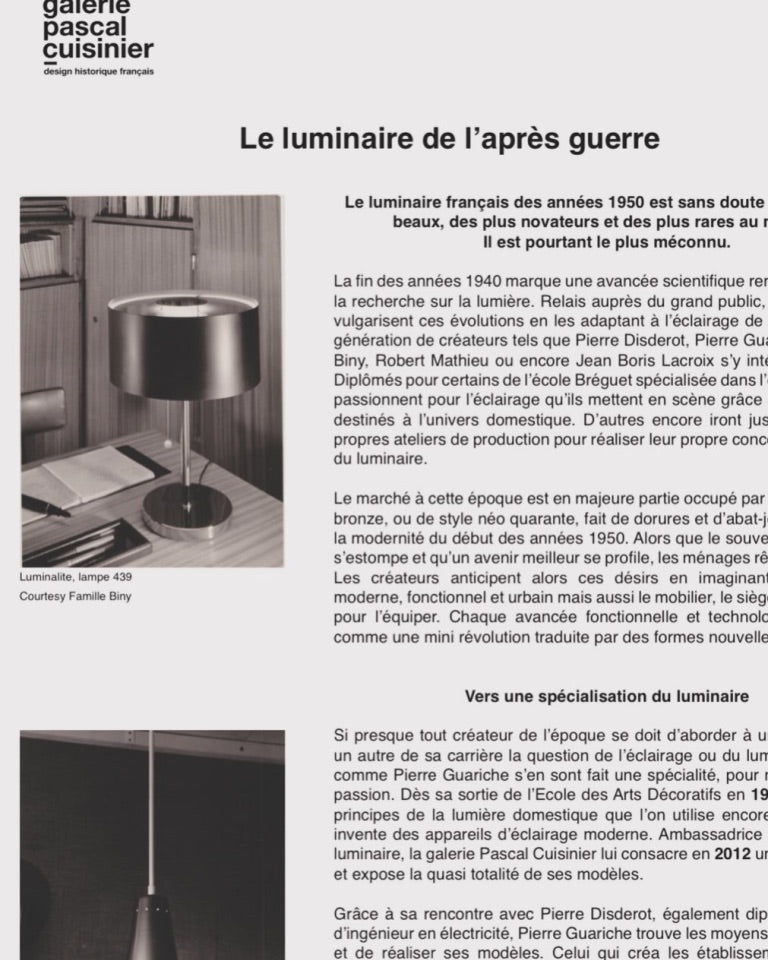 Jacques Biny – Lampe 439 (Luminalite Luminaires), 1950s