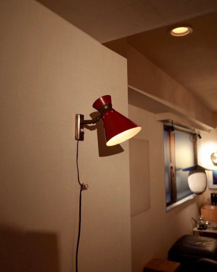 Red Diabolo Articulated Wall Lights attributed to Rene Mathieu for Lunel, 1950s