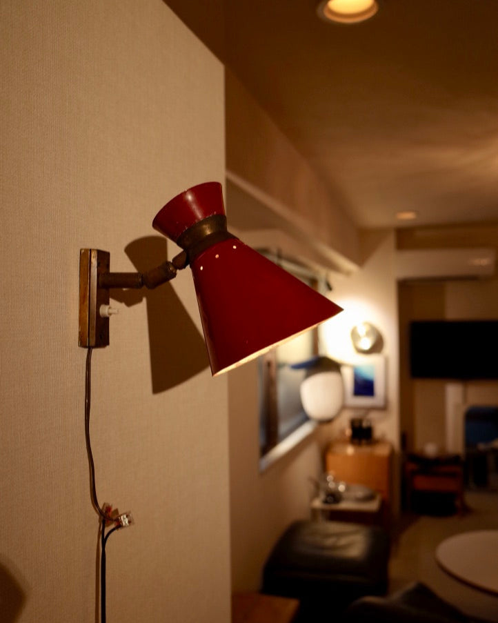 Red Diabolo Articulated Wall Lights attributed to Rene Mathieu for Lunel, 1950s